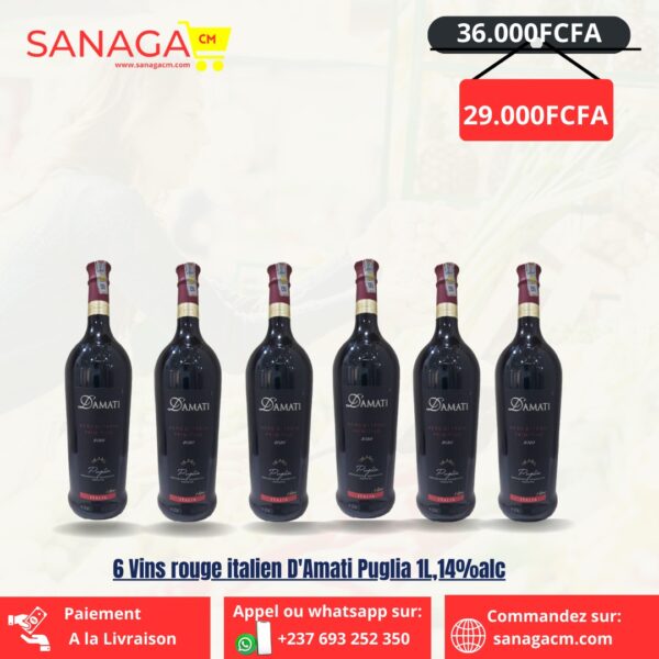 Vins rouge italien D'Amati Puglia 1L, 14%alc