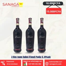 Vins rouge italien D'Amati Puglia 1L, 14%alc.