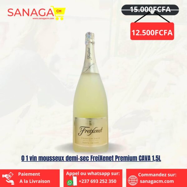 Une bouteille de vin Mousseux Demi-sec Freixenet premium cava 1.5L.
